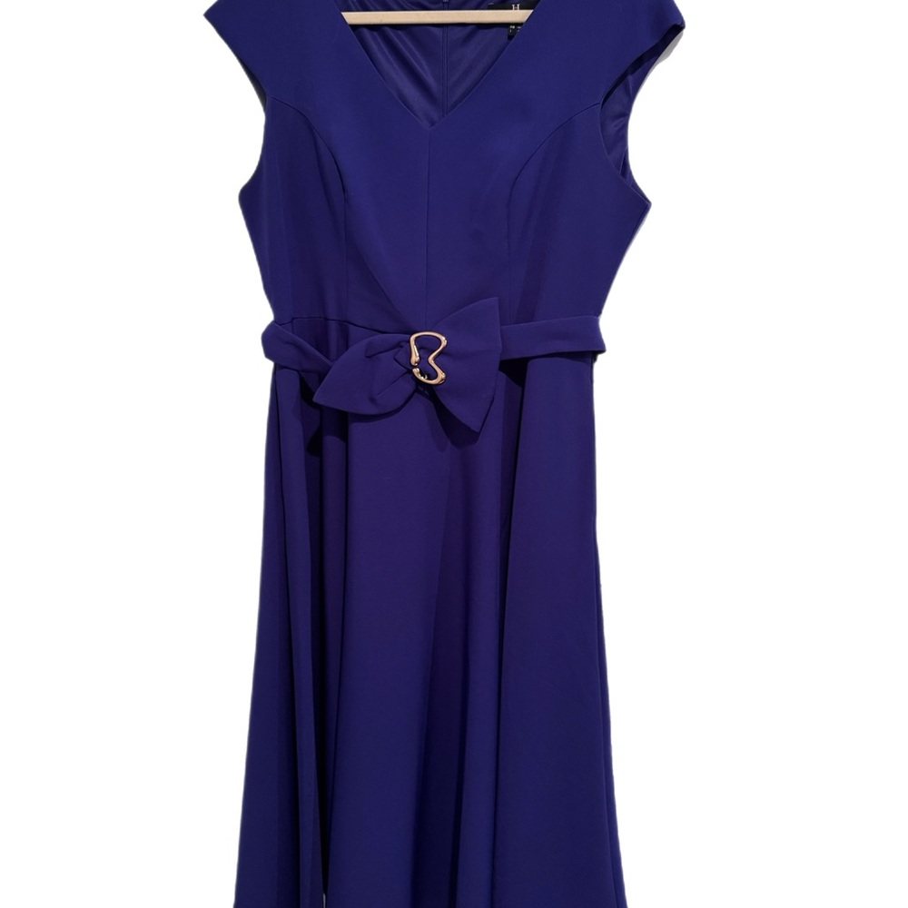 Chic Purple Midi Dress with Bow Detail